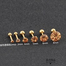 Korean zircon round three-claw rose gold zircon earrings titanium steel women zircon earrings ear bone nails