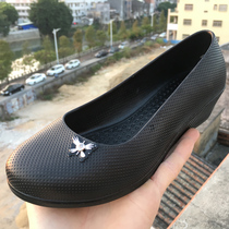 Foot Meijia shallow waterproof rubber shoes little girl pure black slope heel increase salesman Rain waterproof autumn shoes