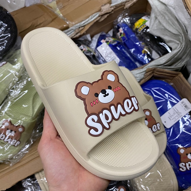 Christie's 9015 cartoon small bear printed PVC glia man handsome young man flat heel lined with cool slippers-Taobao