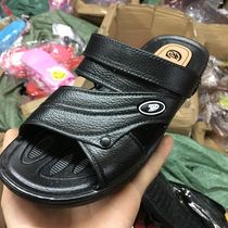 Jiajin 139 mens pure black slippers Lace-up exposed toes thick bottom non-slip middle-aged grandpa old slippers