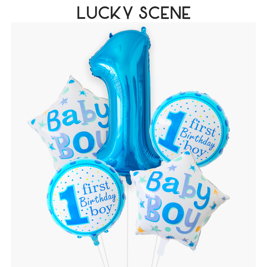 (Auspicious Props) Blue Pink Boys and Girls Happy Birthday Balloon Set Aluminum Foil Package Combination First Year