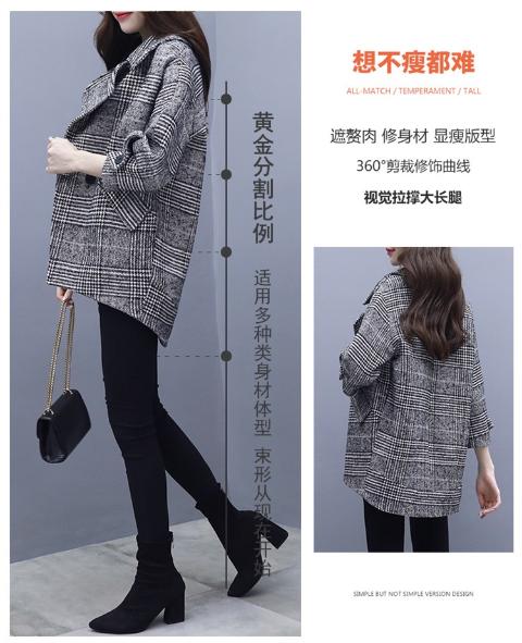 Xuân 2019 phiên bản mới của Hàn Quốc với khí chất mỏng manh hoang dã vạn niên áo kẻ sọc phù hợp với áo khoác len nữ thủy triều - Accentuated eo áo áo măng tô ngắn cho nữ