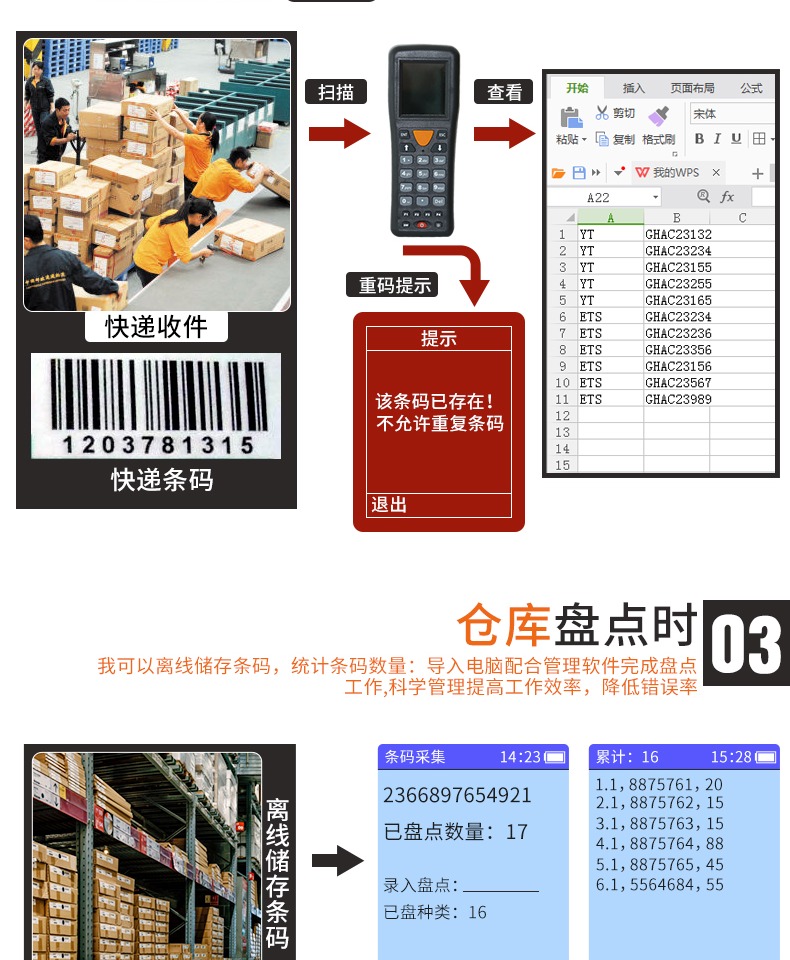 Chuanqi C1000 kho hàng tồn kho máy mã vạch máy quét không dây thu thập dữ liệu thiết bị đầu cuối cầm tay pda - Thiết bị mua / quét mã vạch