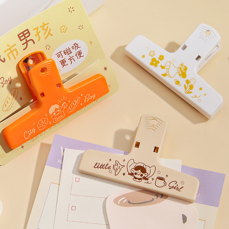 Cute Cartoon Color Magnetic Suction Plastic Clip Folder Bill Clip Paper Clip Hand Ledger Hand Ledger Hand Ledger Snack closure