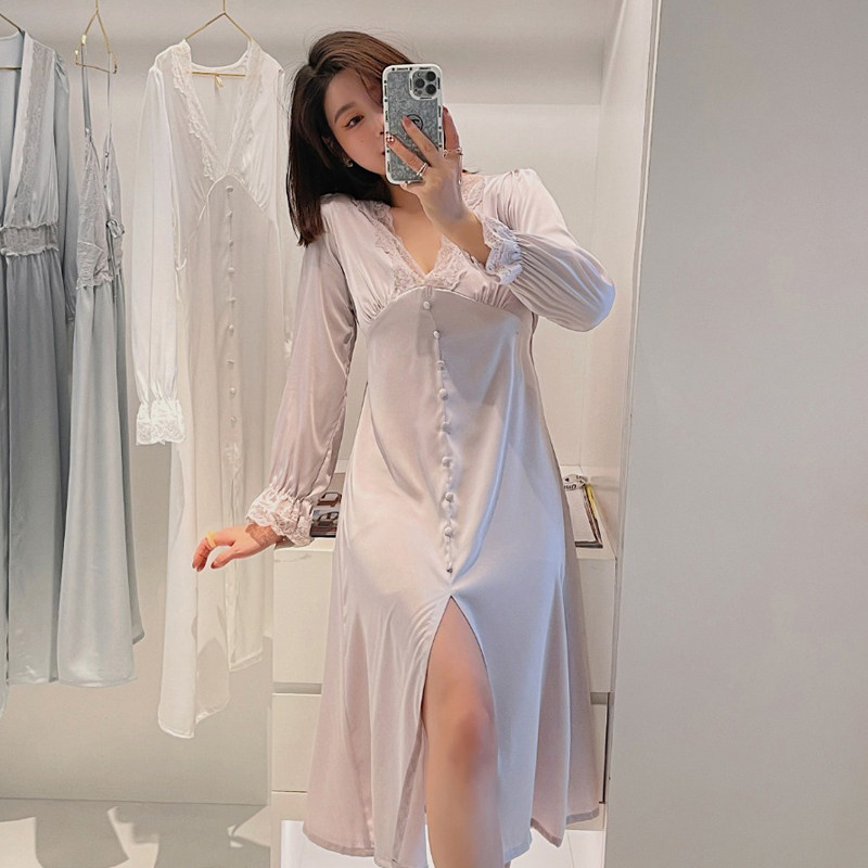 Silk sexy pajamas women's spring, autumn and summer 2022 new high-quality ice silk sweet pure lust long nightdress
