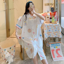 Nightdress womens summer ice silk short-sleeved 2021 new cute thin pajamas beautiful girl net red Japanese high-end sense