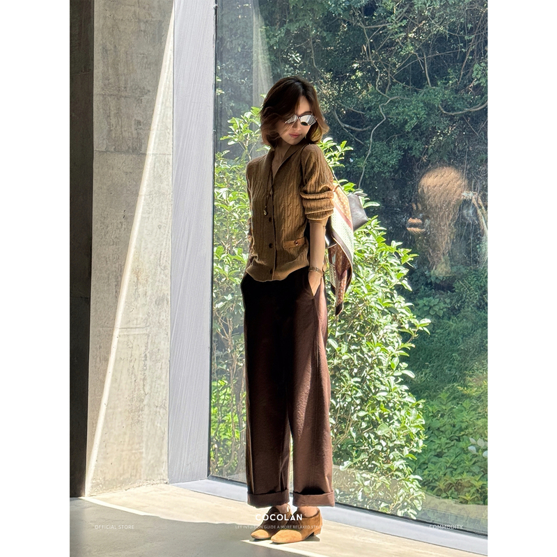 Cocolan【Mogi】2026 Autumn New Style Sheep Wool Green Fruit Collar Knitted Cardigan Sweater for Women Cocolan【Mogi】2026 Autumn New Style Sheep Wool Green Fruit Collar Knitted Cardigan Sweater for Women