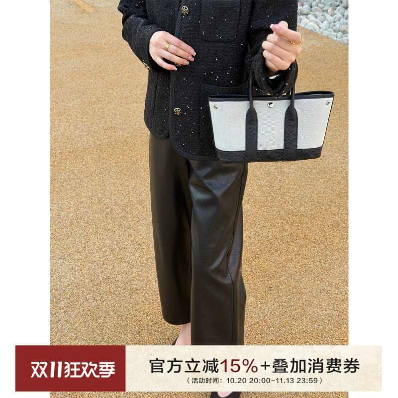 Cocolan 【Heijue Pants】Autumn and Winter Versatile, Quiet Luxury, Old Money Style, Cropped Leather Pants, Wide-Leg, Slimming Casual Pants Cocolan 【Heijue Pants】Autumn and Winter Versatile, Quiet Luxury, Old Money Style, Cropped Leather Pants, Wide-Leg, Slimming Casual Pants