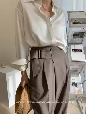 MUCCHIC heavy weight three Acetic Acid King double face satin glossy texture classic light luxury lazy long sleeve pointed neck shirt