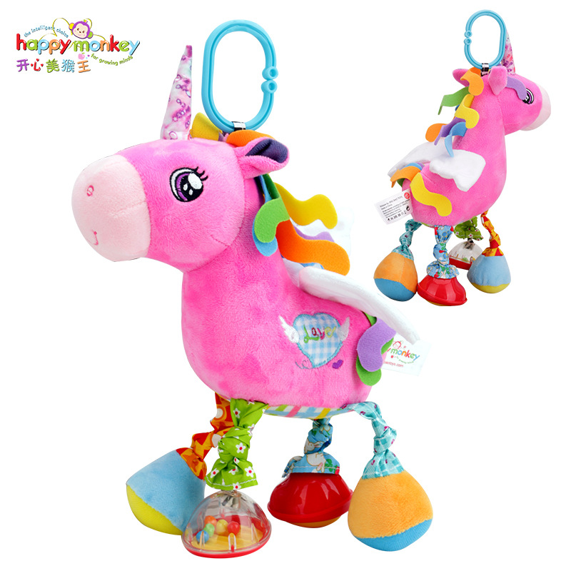 Baby 0-1 year old toy cart pendant bed hanging pony appeasement doll plush paparazzi unicorn girl pink 