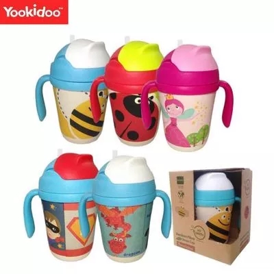 Children's straw cup toddler learning to drink cup baby drinking cup with handle water bamboo fiber safety and environmental protection
