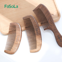 Black gold sandalwood head comb pure natural hair massage long handle Crescent coin wood comb book long hair Wood Wood