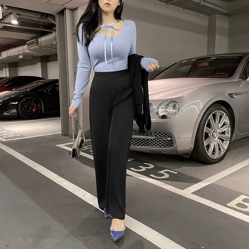 Zhou Baizi FOR YOU 2021 new style slightly fat drape like waterfall semi-elastic waist large size women's wide-leg pants