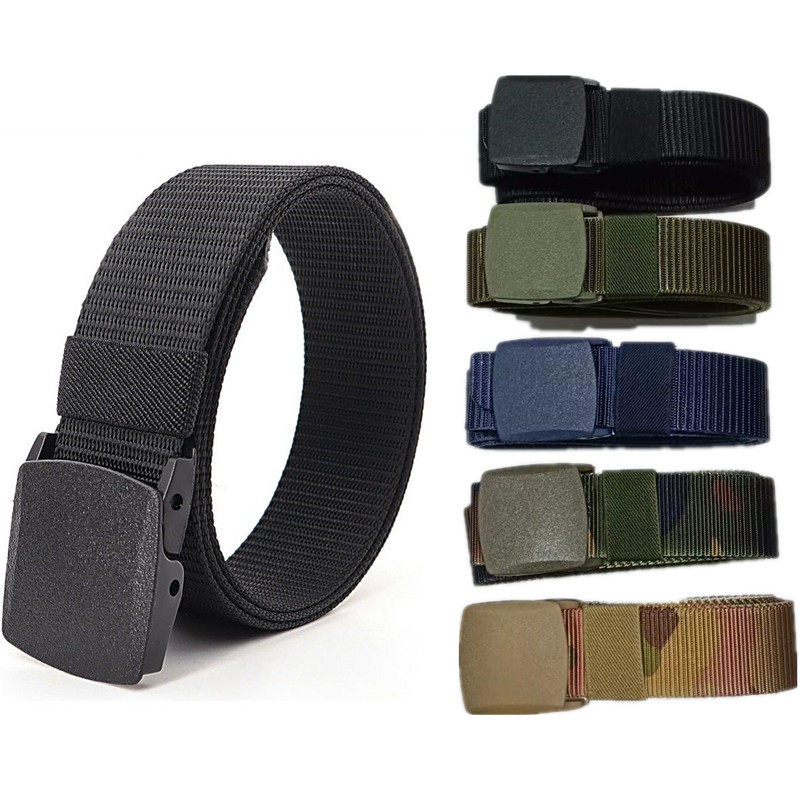 Outdoor sports nylon belt men canvas non-metallic plastic button fabric fashion knitting pants belt
