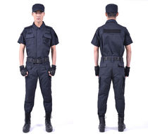 Grid summer short-sleeved navy blue and black security clothing training clothing spring and autumn long-sleeved thickened property work clothes suit men