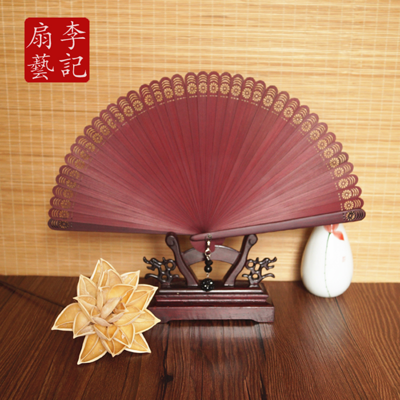 Li Ji fan art Chinese style handicraft gift whole bamboo fan female fan ancient folding fan carving Hollow folding fan