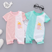 Baby Yuanyang one-piece clothes Summer thin short sleeves Baby Splicing Climbing Suit Newborn Casual Khab can open crotch