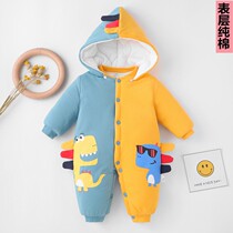 Baby plus cotton thick jumpsuit crawling clothes autumn ha clothes newborn Mandarin duck pants baby teething 100 days old list