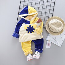 Autumn-winter baby suit gold mink suede male and female child age casual spelled single zapping 100 days mandarin pants two sets