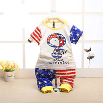 1 23 year old children Summer short sleeve shorts suit 100 days male baby cartoon Two sets of fashion parquet of mandarin trousers