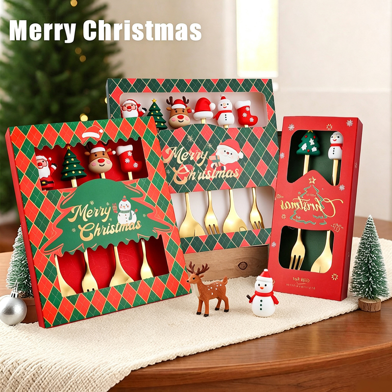 Christmas Creative Tableware Set Small Gift Spoon and Fork Gift Box Company New Year Souvenir Gift Christmas Creative Tableware Set Small Gift Spoon and Fork Gift Box Company New Year Souvenir Gift