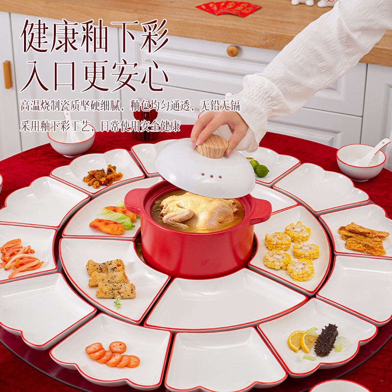 Ceramic Platter Set for Home Gatherings and Hotel Use, Large Platter for Serving Dishes and Meat, High-Temperature Resistant, Chinese-Style Blue and White Ceramic Platter Set for Home Gatherings and Hotel Use, Large Platter for Serving Dishes and Meat, High-Temperature Resistant, Chinese-Style Blue and White
