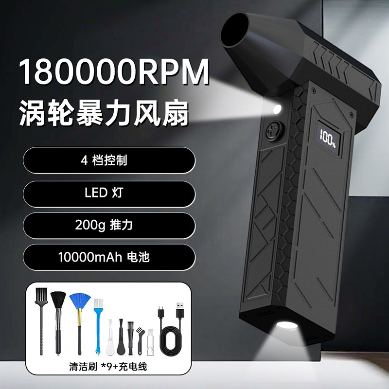 Mini Fan Handheld Electric Turbine Violent Fan 180000Rpm Brushless Motor with Display Flashlight