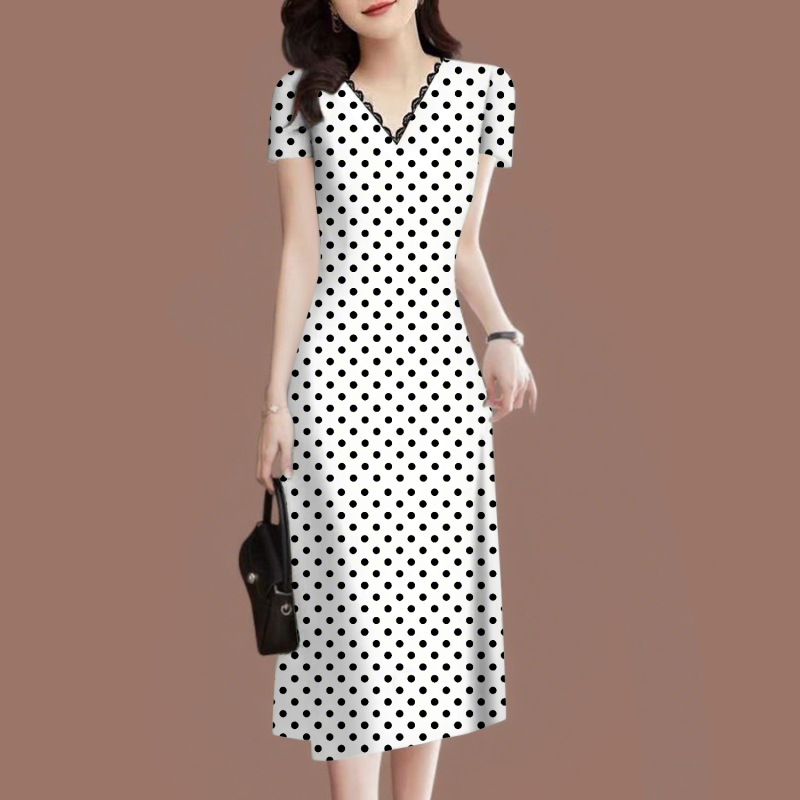High-End Elegant Polka-Dot Short-Sleeved White Dress for Women, New Summer Fashion, French-Style Polka-Dot Loose Skirt High-End Elegant Polka-Dot Short-Sleeved White Dress for Women, New Summer Fashion, French-Style Polka-Dot Loose Skirt