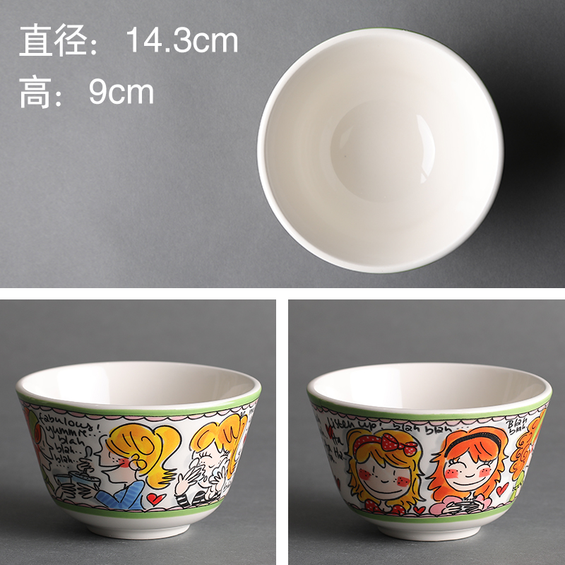5-Inch Green Edge Lady's BowlBLOND Export Netherlands originality ceramics Noodle bowl Instant noodles bowl Soup bowl Dessert bowl Cartoon Rice bowl Ramen bowl tableware