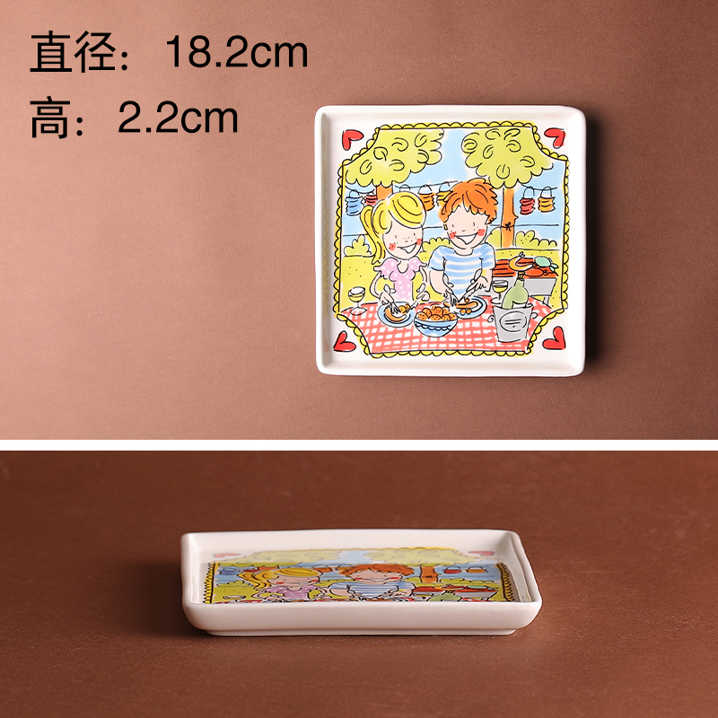 7.5 "Picnic SquareBLOND ceramics tableware fish dish Netherlands ma'am Cartoon Fruits plate Double ear pot Butter box petal salad bowl