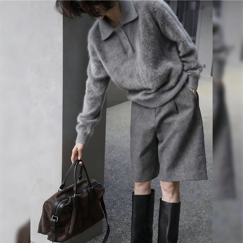 High-End Gray Woolen Straight-Leg Casual Pants 2026 Autumn High-Waisted Loose Slimming Shorts for Petite Figures High-End Gray Woolen Straight-Leg Casual Pants 2026 Autumn High-Waisted Loose Slimming Shorts for Petite Figures