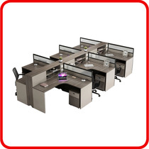 Double Desk Four Persons Brief Modern Screen Company L Type Employee Station Computer Financial Table & Chairs Combination