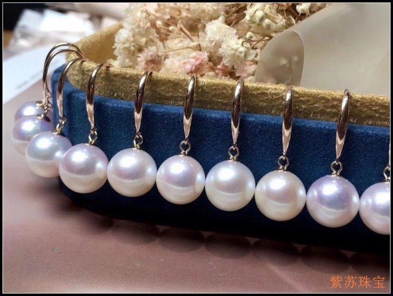 Natural sea water pearl intense light Japanese akoya pearl 9-9 5mm18K thick gold inlaid ear hook earrings earrings