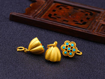 Silver gilded ancient method thick gold inlaid with green pine south red lotus ruby pendant accessories