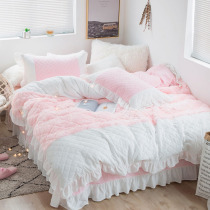 Korean Princess style rabbit velvet bed four-piece winter warm double-sided velvet coral velvet flannel quilt cover sheets