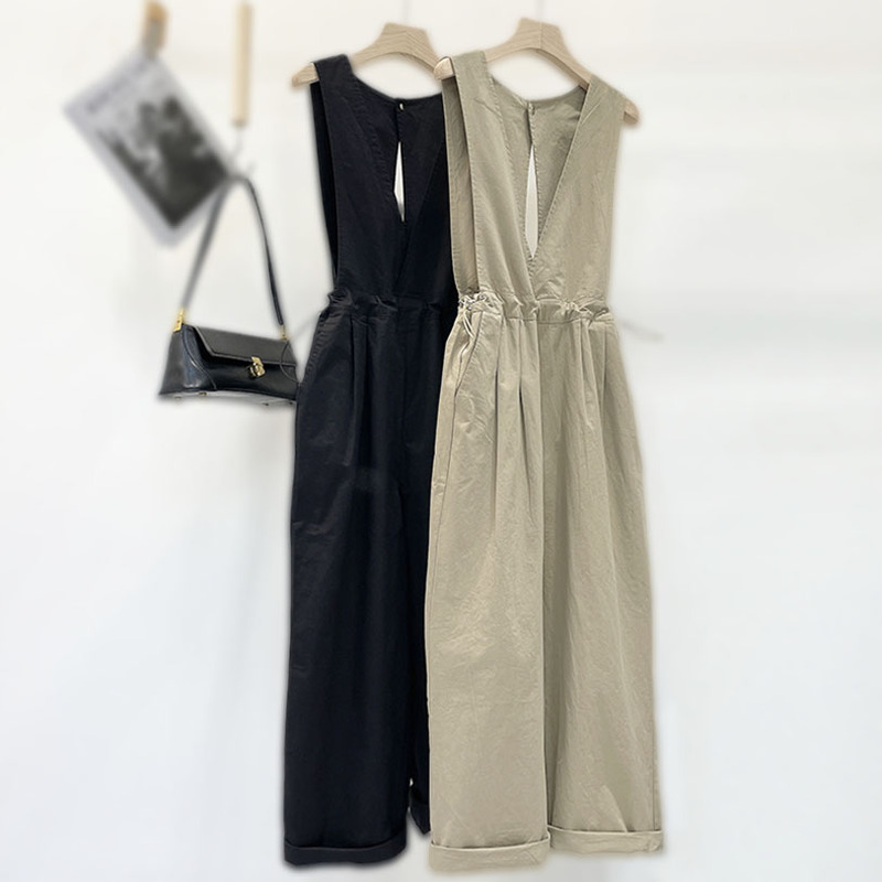 European Style Salt-Colored Overalls for Women, Summer Thin Straight-Leg Plus-Size Loose Casual Shorts, Workwear Jumpsuit Wide-Leg Pants