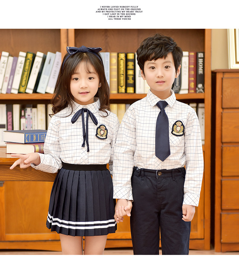 Bộ đồng phục học sinh của trường Đại học Anh gió xuân và mùa thu áo sơ mi nam nữ phiên bản Hàn Quốc của lớp tiểu học phục vụ lớp mẫu giáo - Đồng phục trường học / tùy chỉnh thực hiện áo bóng chày bé trai