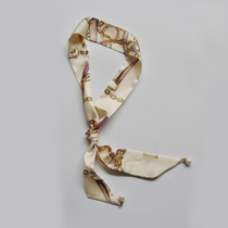 Slender long scarf Beige small silk scarf versatile neck scarf womens headband pearl pendant handbag wrapped in silk scarf