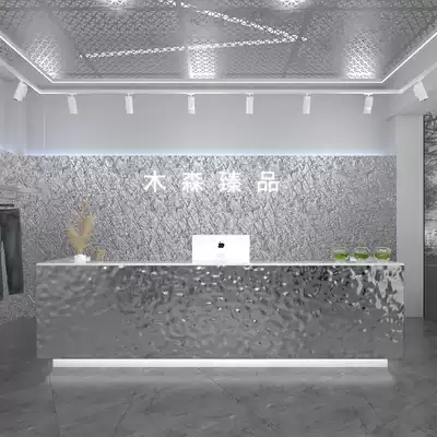 Simple modern cash register counter Water ripple stainless steel bar Clothing store counter Small beauty salon reception front desk