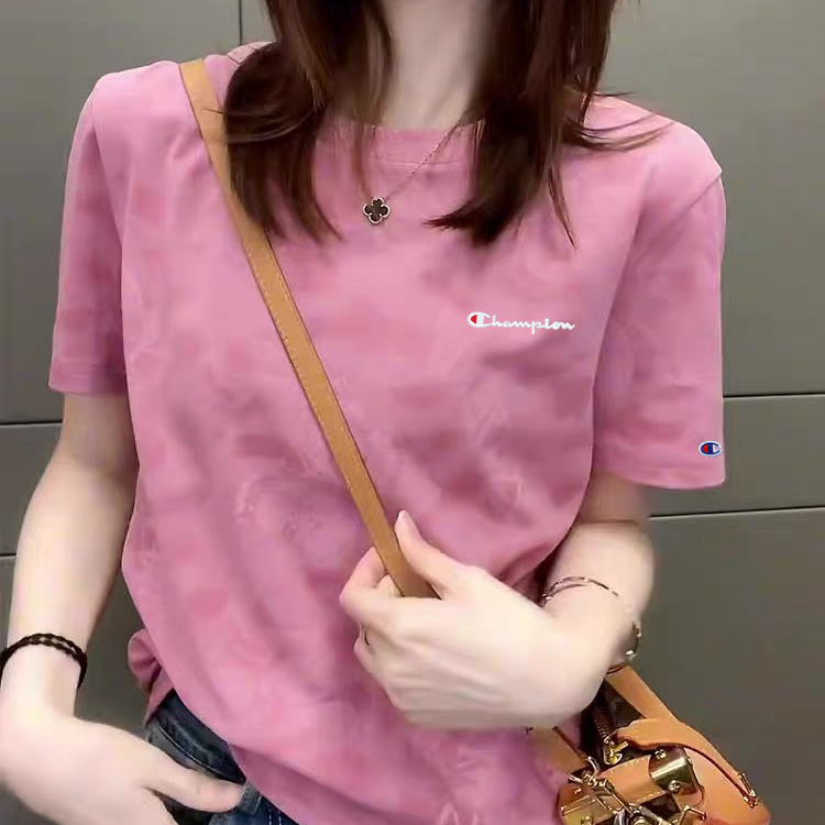 Japanese Style Champion Round Neck Short-Sleeve T-Shirt for Women 2025 Summer Pure Cotton Loose Slimming Fashionable Versatile Pink Top Trendy Japanese Style Champion Round Neck Short-Sleeve T-Shirt for Women 2025 Summer Pure Cotton Loose Slimming Fashionable Versatile Pink Top Trendy