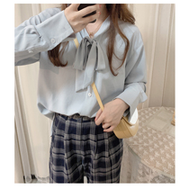 (Super texture is not easy to wrinkle Missqiuqiu homemade girl daily commute long sleeve buckle shirt