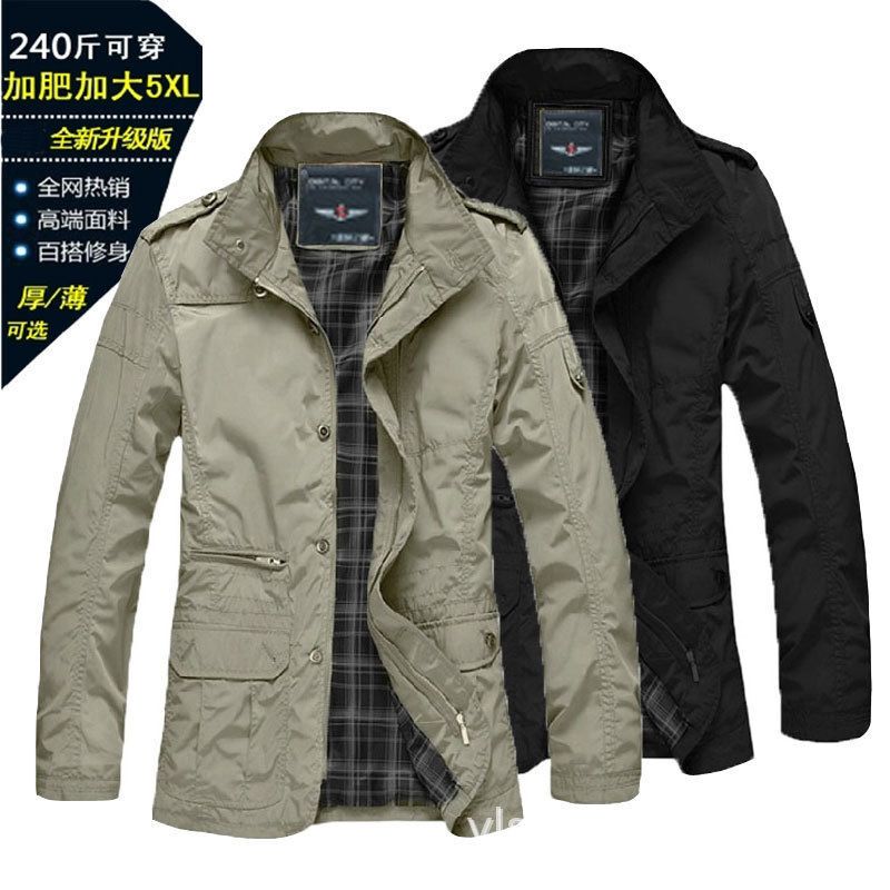 Spring and Autumn Men's Thin Jacket with a Turn-Down Collar, Men's Trench Coat, Waterproof, Plus-Size Casual Style, Padded Jacket, Single-Breasted