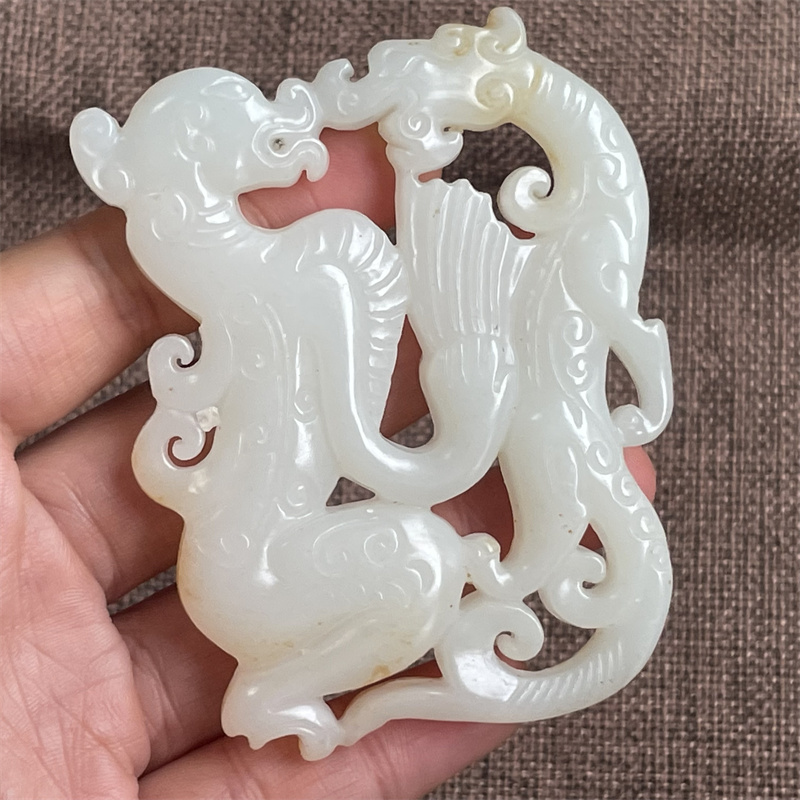 激安　中国古玩　砡　古玉　和田玉　元ー明時代　和田白玉象　開運置物（F-28) 激安 中国古玩 砡 古玉 和田玉 元ー明時代 和田白玉象 開運