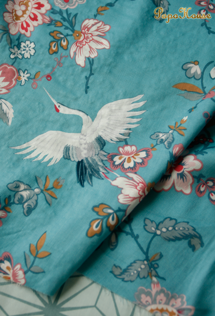 PopoHouse phong cách cổ hồ nước hạc xanh rayon vải mùa hè mềm mại treo Hanfu cheongsam quần áo vải tự làm - Vải vải tự làm vải thô mộc