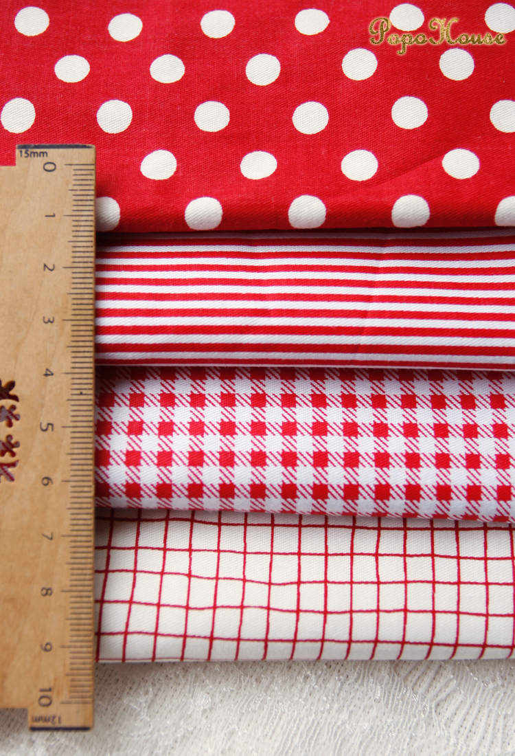 PopoHouse màu đỏ ngọc chấm sọc lưới twill bông vải giường quần áo vải thủ công tự làm - Vải vải tự làm mua vải may quần áo