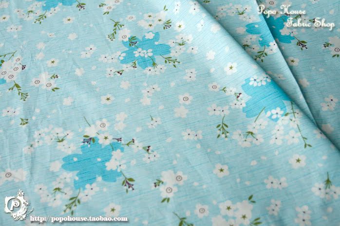 PopoHouse Big Island Blue Cherry Blossom Cotton Twill Vải Cổ Vải Quần áo Trẻ em Vải Tự làm Hướng dẫn sử dụng vải tici