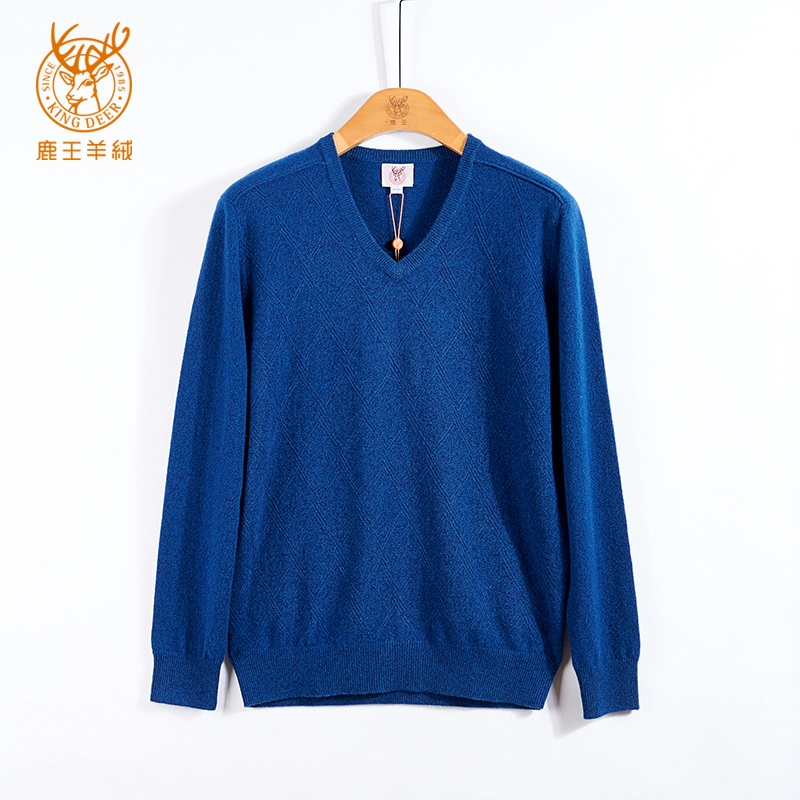 Deer King Cashmere Thời trang nam cổ chữ V Màu tinh khiết Dệt kim Áo thun ấm áp Áo thun rộng mới Áo len mới 101911025 - Hàng dệt kim