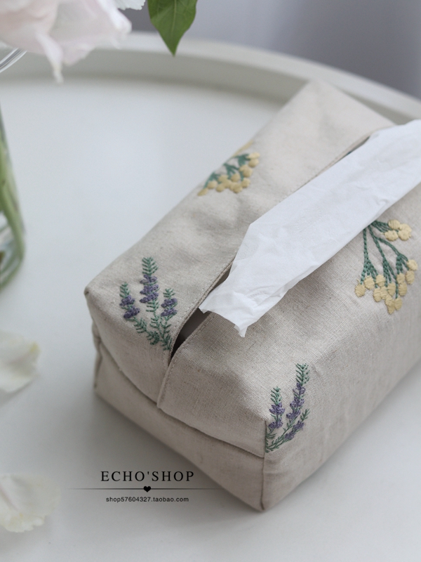 Small fresh cotton cloth toilet box Nordic embroidered flower tissue tissue pack Living room dining room paper towel bag