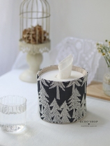 Echo handmade embroidered cotton and linen fabric roll paper tube for home room simple personalized paper towel cover desktop storage basket
