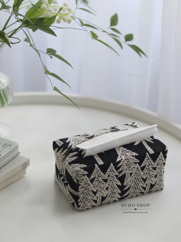 Here is a forest cotton and linen embroidery fabric tissue cover Nordic style removable toilet paper cover home car simple